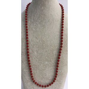 VINTAGE Monet Red Bead Single Strand Necklace 27”